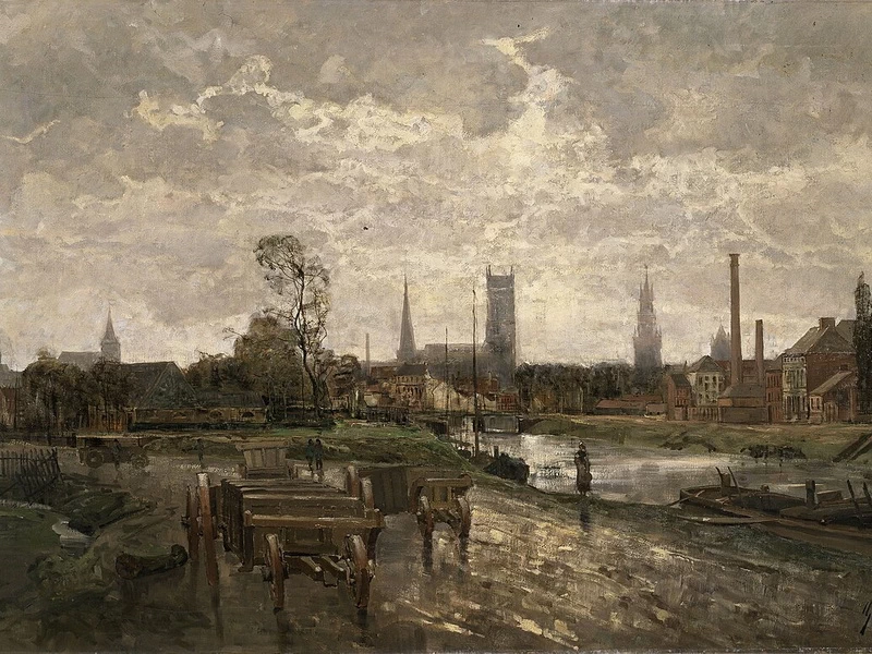 1850-Gustave Den Duyts - Vista panoramica di Ghen